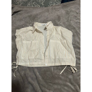 Women's AND NOW THIS White & Beige Striped Button Down Shirt S